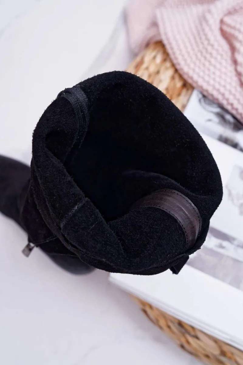 Kozaki Wiosenne|Kozaki Płaskie>Laura Messi Kozaki Damskie 2071 Skóra Zamsz Czarne This Love