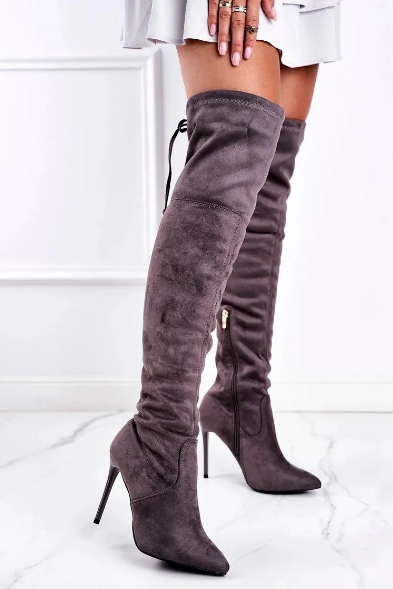 Online Kozaki Damskie Muszkieterki Na Szpilce Szare Timor Damskie Kozaki Na Obcasie|Kozaki Zamszowe
