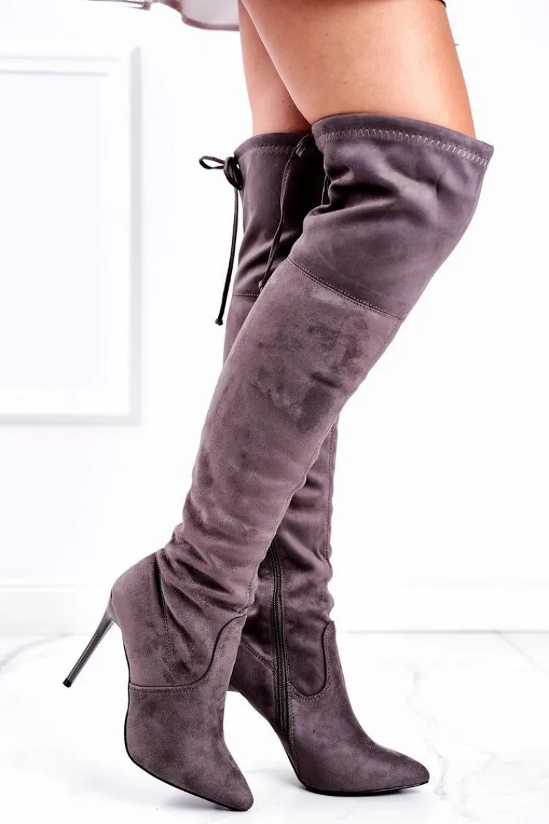 Online Kozaki Damskie Muszkieterki Na Szpilce Szare Timor Damskie Kozaki Na Obcasie|Kozaki Zamszowe