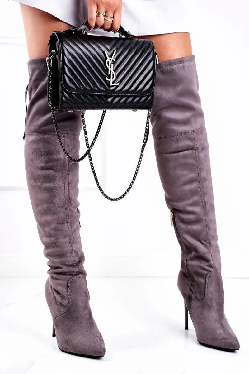 Online Kozaki Damskie Muszkieterki Na Szpilce Szare Timor Damskie Kozaki Na Obcasie|Kozaki Zamszowe