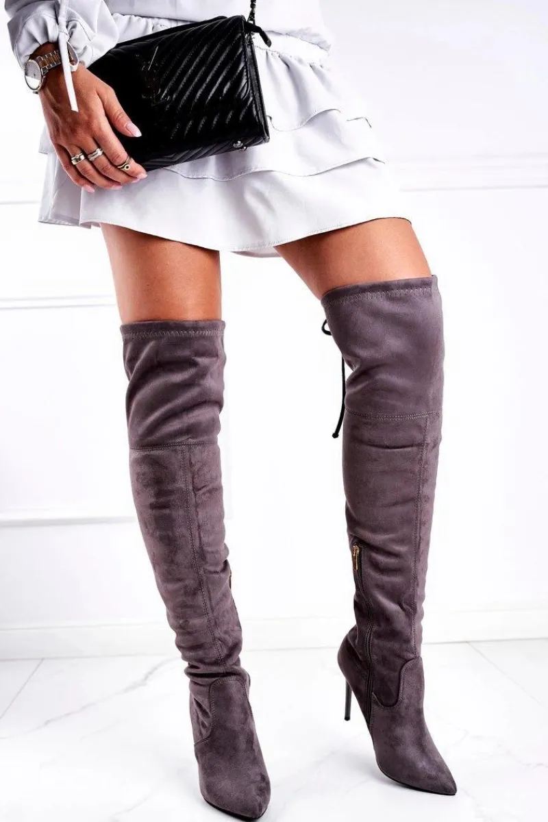 Online Kozaki Damskie Muszkieterki Na Szpilce Szare Timor Damskie Kozaki Na Obcasie|Kozaki Zamszowe