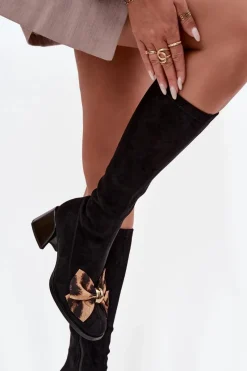 Sale D&A Kozaki Damskie Na Klocku Z Ozdobną Kokardą JC52-828 Czarne