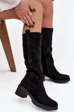 Sale Kozaki Damskie Na Klocku Eko Zamszowe Czarne Darisse Damskie Kozaki Ocieplane|Kozaki Przed Kolano