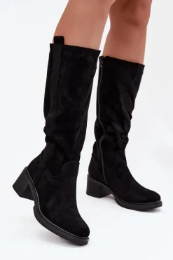 Sale Kozaki Damskie Na Klocku Eko Zamszowe Czarne Darisse Damskie Kozaki Ocieplane|Kozaki Przed Kolano