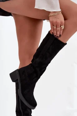 Sale Kozaki Damskie Na Klocku Eko Zamszowe Czarne Darisse Damskie Kozaki Ocieplane|Kozaki Przed Kolano