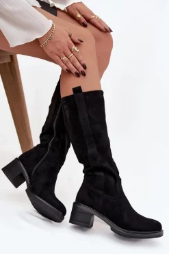 Sale Kozaki Damskie Na Klocku Eko Zamszowe Czarne Darisse Damskie Kozaki Ocieplane|Kozaki Przed Kolano