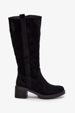 Sale Kozaki Damskie Na Klocku Eko Zamszowe Czarne Darisse Damskie Kozaki Ocieplane|Kozaki Przed Kolano