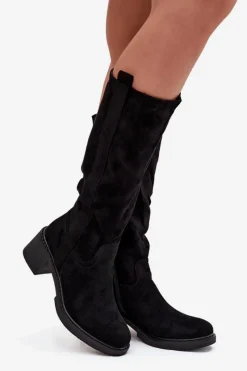 Sale Kozaki Damskie Na Klocku Eko Zamszowe Czarne Darisse Damskie Kozaki Ocieplane|Kozaki Przed Kolano
