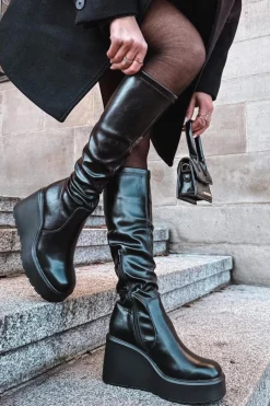 Sale Boto Kozaki Damskie Na Koturnie Czarne Terisse