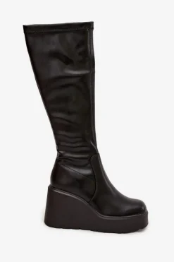 Sale Boto Kozaki Damskie Na Koturnie Czarne Terisse