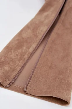 Clearance Kozaki Damskie Na Niskim Obcasie Eko Zamszowe Sergio Leone KZ212 Beżowe Damskie Kozaki Ocieplane|Kozaki Przed Kolano