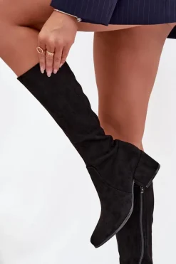 Kozaki Ocieplane|Kozaki Przed Kolano>Buty Sergio Leone Kozaki Damskie Na Niskim Obcasie Eko Zamszowe Sergio Leone KZ212 Czarne