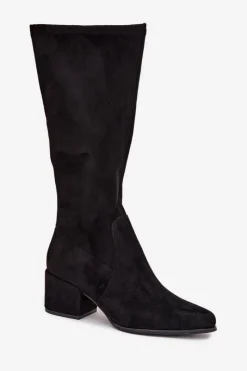 Kozaki Ocieplane|Kozaki Przed Kolano></noscript>Buty Sergio Leone Kozaki Damskie Na Niskim Obcasie Eko Zamszowe Sergio Leone KZ212 Czarne