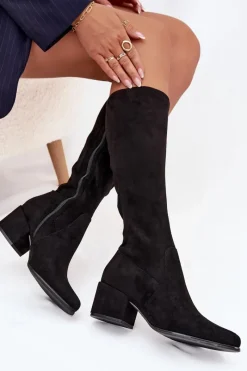 Kozaki Ocieplane|Kozaki Przed Kolano></noscript>Buty Sergio Leone Kozaki Damskie Na Niskim Obcasie Eko Zamszowe Sergio Leone KZ212 Czarne