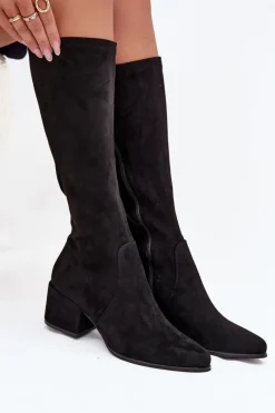 Kozaki Ocieplane|Kozaki Przed Kolano></noscript>Buty Sergio Leone Kozaki Damskie Na Niskim Obcasie Eko Zamszowe Sergio Leone KZ212 Czarne