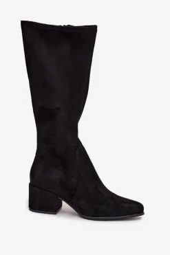 Kozaki Ocieplane|Kozaki Przed Kolano></noscript>Buty Sergio Leone Kozaki Damskie Na Niskim Obcasie Eko Zamszowe Sergio Leone KZ212 Czarne