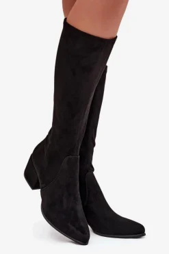 Kozaki Ocieplane|Kozaki Przed Kolano></noscript>Buty Sergio Leone Kozaki Damskie Na Niskim Obcasie Eko Zamszowe Sergio Leone KZ212 Czarne