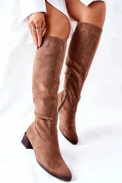 Kozaki Wiosenne|Kozaki Na Obcasie>Buty damskie Vinceza Kozaki Damskie Na Obcasie Zamszowe Beżowe Bolea