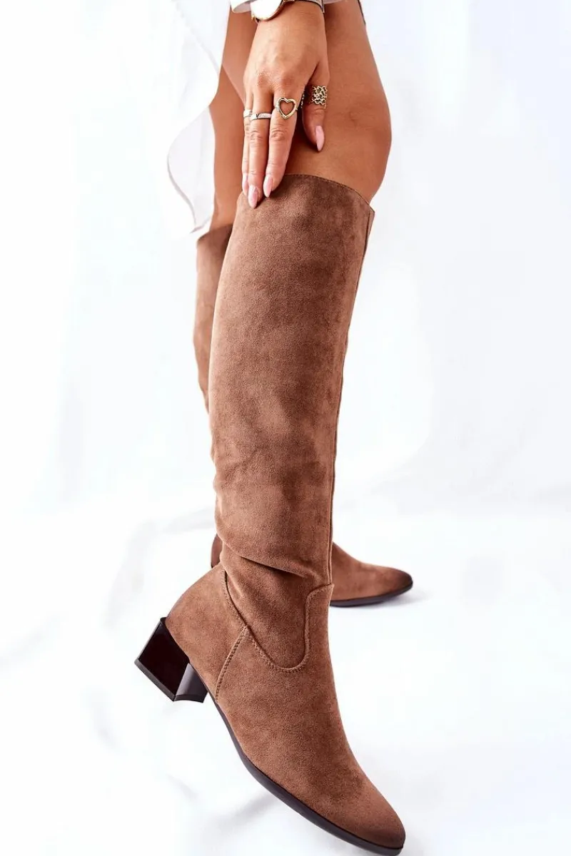 Kozaki Wiosenne|Kozaki Na Obcasie>Buty damskie Vinceza Kozaki Damskie Na Obcasie Zamszowe Beżowe Bolea