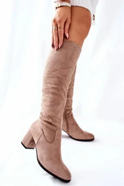 Best Kozaki Damskie Na Obcasie Zamszowe Beżowe Newferry Damskie Kozaki Wiosenne|Kozaki Na Obcasie