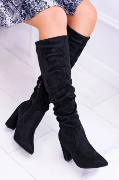 Discount Boto Kozaki Damskie Na Obcasie W Szpic Zamszowe Czarne Nightcall