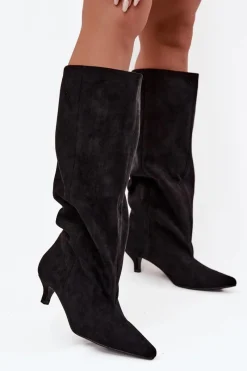 Kozaki Na Szpilce|Kozaki Przed Kolano></noscript>Boto Kozaki Damskie Na Obcasie Z Eko Zamszu Czarne Pheona Czarny