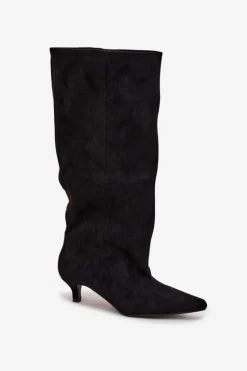 Kozaki Na Szpilce|Kozaki Przed Kolano></noscript>Boto Kozaki Damskie Na Obcasie Z Eko Zamszu Czarne Pheona Czarny