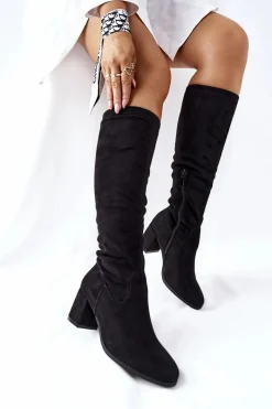 Online Kozaki Damskie Na Obcasie Zamszowe Czarne Newferry Damskie Kozaki Wiosenne|Kozaki Na Obcasie