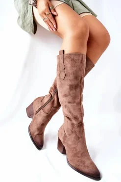 Sale Buty damskie Vinceza Kozaki Damskie Na Obcasie Zamszowe Beżowe Sillogue