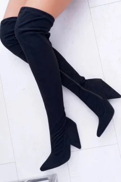 Kozaki Wiosenne|Kozaki Na Obcasie>Boto Kozaki Damskie Na Obcasie Lu Boo Zamszowe Czarne