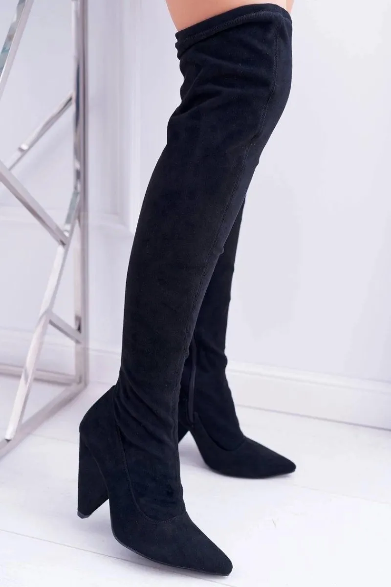 Kozaki Wiosenne|Kozaki Na Obcasie>Boto Kozaki Damskie Na Obcasie Lu Boo Zamszowe Czarne