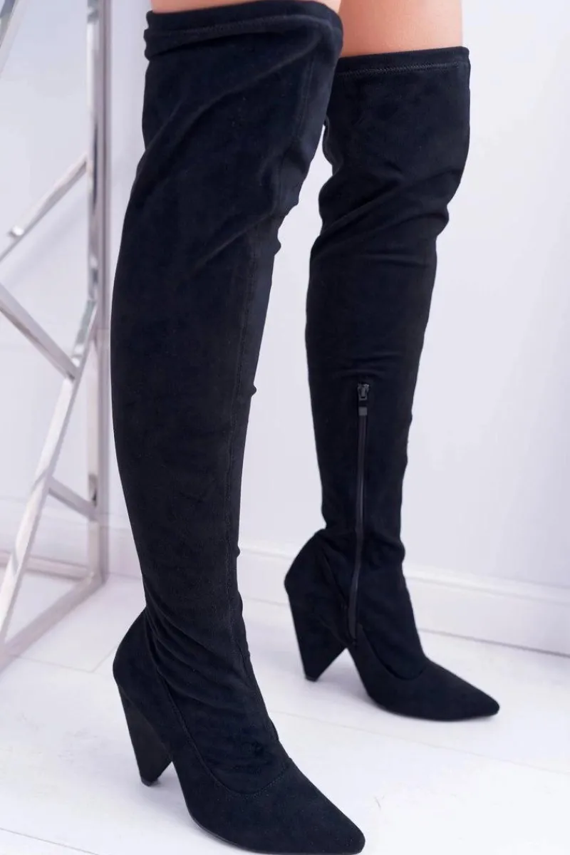 Kozaki Wiosenne|Kozaki Na Obcasie>Boto Kozaki Damskie Na Obcasie Lu Boo Zamszowe Czarne