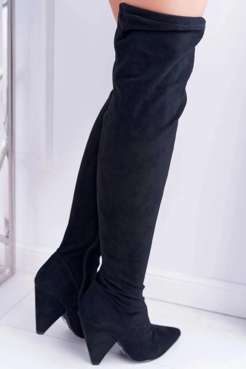 Kozaki Wiosenne|Kozaki Na Obcasie>Boto Kozaki Damskie Na Obcasie Lu Boo Zamszowe Czarne