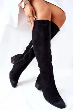 Outlet Buty damskie Vinceza Kozaki Damskie Na Obcasie Zamszowe Czarne Bolea