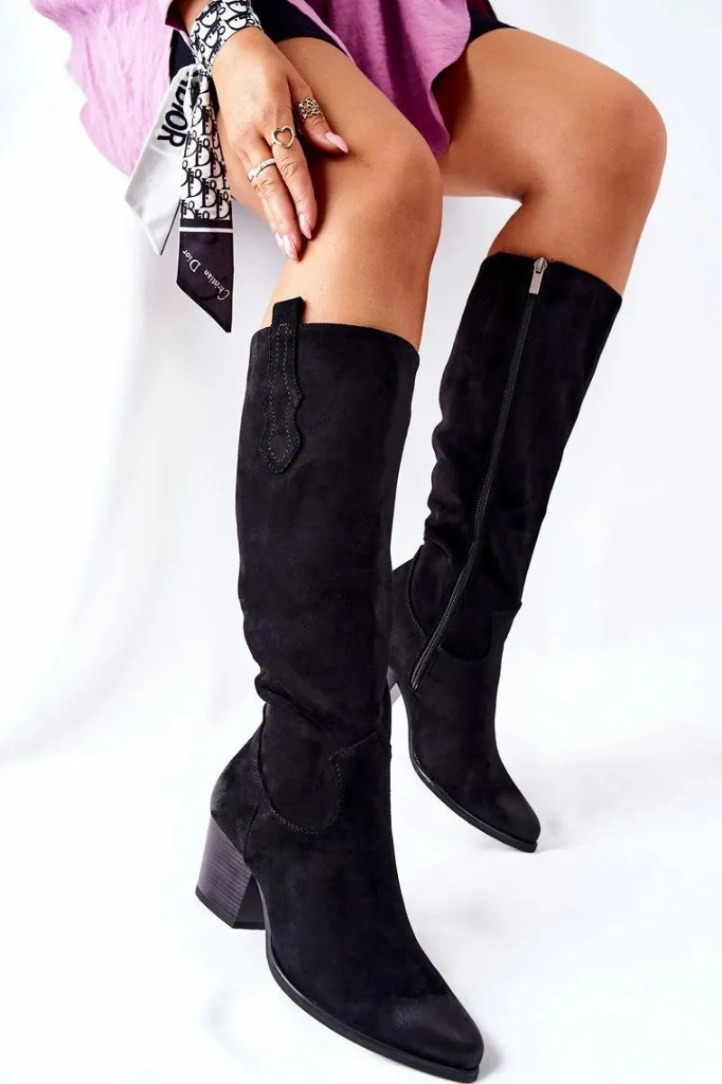 Kozaki Wiosenne|Kozaki Na Obcasie>Buty damskie Vinceza Kozaki Damskie Na Obcasie Zamszowe Czarne Sillogue