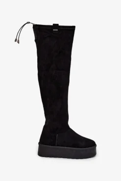 Kozaki Damskie Na Platformie Za Kolano Big Star SS274264 Czarne Damskie Kozaki Ocieplane|Muszkieterki