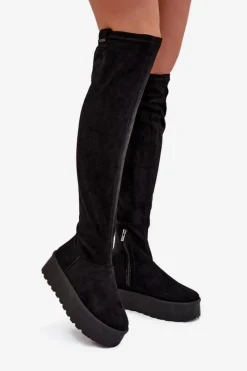 Kozaki Damskie Na Platformie Za Kolano Big Star SS274264 Czarne Damskie Kozaki Ocieplane|Muszkieterki
