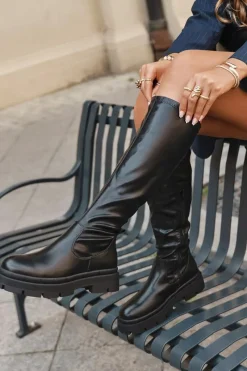 Sale Boto Kozaki Damskie Na Platformie Z Eko Skóry Czarne Marivelle