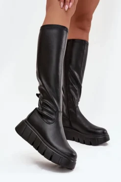 Kozaki Ocieplane|Kozaki Płaskie>Buty damskie Vinceza Kozaki Damskie Na Platformie Na Zamek Vinceza 58553 Czarne