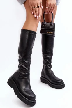 New GOE Kozaki Damskie Na Platformie Z Suwakiem MM2N4068 Czarne