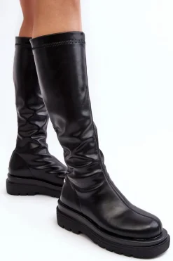 New GOE Kozaki Damskie Na Platformie Z Suwakiem MM2N4068 Czarne