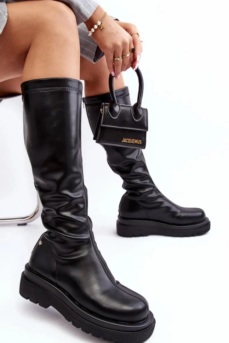 New GOE Kozaki Damskie Na Platformie Z Suwakiem MM2N4068 Czarne