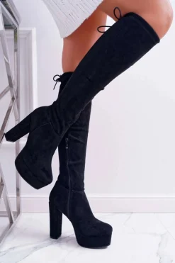 Kozaki Na Obcasie|Kozaki Zamszowe>Boto Kozaki Damskie Na Słupku Czarne Kontiga