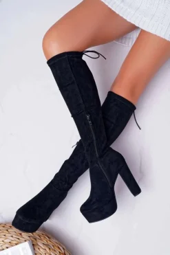 Kozaki Na Obcasie|Kozaki Zamszowe></noscript>Boto Kozaki Damskie Na Słupku Czarne Kontiga