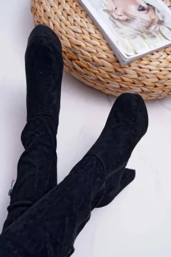 Kozaki Na Obcasie|Kozaki Zamszowe></noscript>Boto Kozaki Damskie Na Słupku Czarne Kontiga