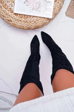 New Kozaki Damskie Na Słupku Czarne Estredos Damskie Kozaki Na Obcasie|Kozaki Zamszowe