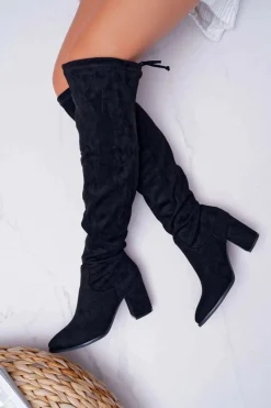 New Kozaki Damskie Na Słupku Czarne Estredos Damskie Kozaki Na Obcasie|Kozaki Zamszowe