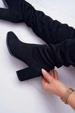 New Kozaki Damskie Na Słupku Czarne Estredos Damskie Kozaki Na Obcasie|Kozaki Zamszowe