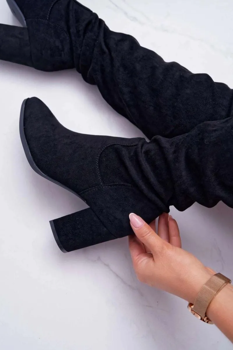 New Kozaki Damskie Na Słupku Czarne Estredos Damskie Kozaki Na Obcasie|Kozaki Zamszowe