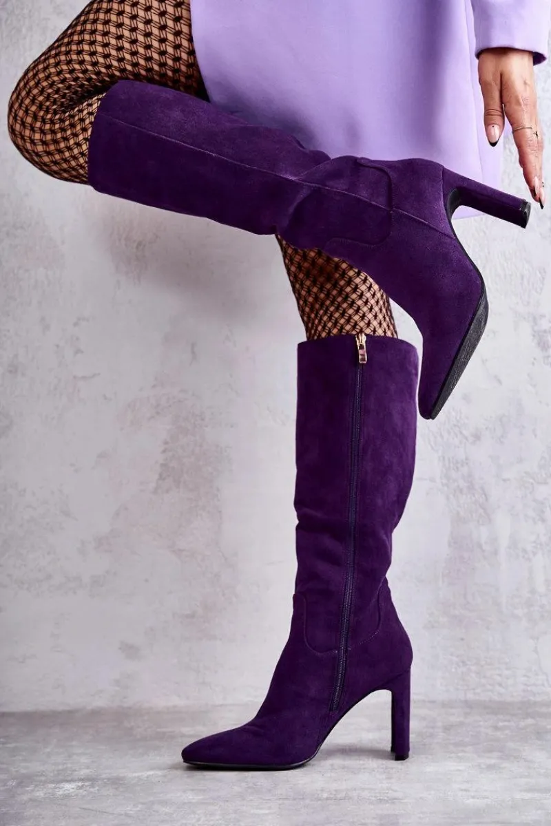 Kozaki Wiosenne|Kozaki Przed Kolano>Boto Kozaki Damskie Na Słupku Do Kolana Fioletowe Truly Love